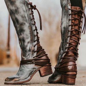 FREE BIRD Distressed STONE Coal knee-high Western boots